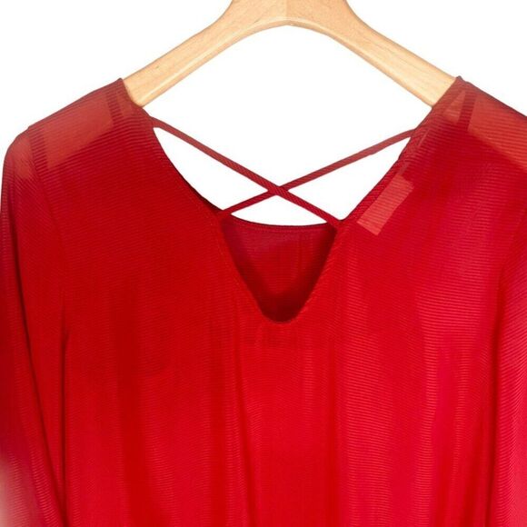 Everly x Anthropologie | Chiffon Bell Sleeve Blouse Size M | EUC Red Sheer - Picture 7 of 8